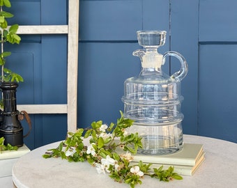 Vintage glass carafe with handle and stopper, loft character, thick glass base approx. 1.5 cm, whiskey carafe, decanter