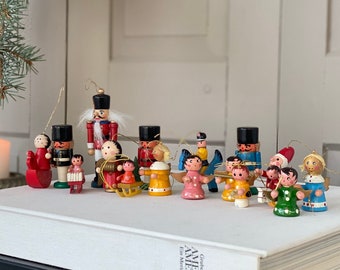 Set 17 PCS / Handgefertigte Weihnachtsfiguren aus Holz / Vintage Weihnachtsschmuck / alter Christbaumschmuck / Nostalgische Weihnachten