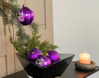 Set of 4 PCS / 7 cm / vintage Christmas tree balls / Christmas decorations winter motifs snow / retro Christmas tree decorations / mouth-blown Christmas balls