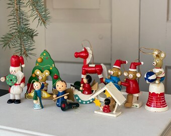 Set of 10 PCS / Handmade wooden Christmas figures / Vintage Christmas decorations / old Christmas tree decorations / Nostalgic Christmas