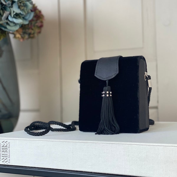 11x12cm / Vintage Clutch / Abendtasche Samt / Black Evening Bag / Kleine Umhängetasche