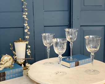 Set of 4 Art Deco wine and champagne glasses / Art Deco champagne glass / hand-cut Art Deco motif / delicate 50s retro glass / GL003