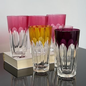 6個セット ヴィンテージクリスタルグラス / ケース入りガラス / ハンドカットウォーターグラス / アールデコスタイル / レトロバーカート / アートガラス / 美しい