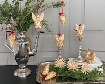 Set of 13 PCS / straw stars cones angels / vintage Christmas tree decorations stars / retro Christmas decorations / handmade Christmas tree decorations