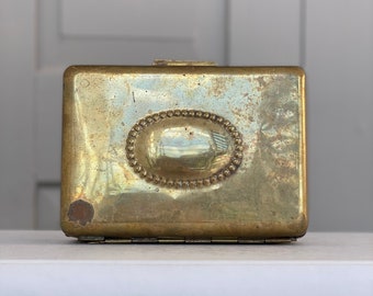 Vintage brass box / casket lined with velvet brass / jewelry box vintage / trinket box / vintage storage jewelry