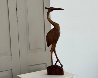 Vintage wooden sculpture crane / retro wooden figure heron / decorative figure hand carved / vintage wood / handmade / 1960s / craftsmanship