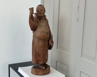 52 cm / Hand-carved wooden figure monk / Father cellar master figure wood / antique / ravishingly simple / monk winemaker wine glass / real wood