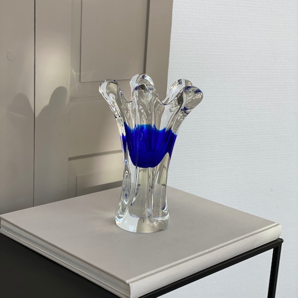 Vintage noble Bohemia Czechoslovakia vase cobalt blue / Josef Hospodka / collector vase / 60s / mid century / 60s glass art design