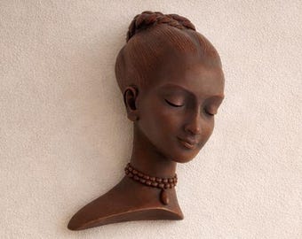Achatite Mid Century Modern Decor West Germany Ceramic Vintage 60s Wall Mask West German Pottery Woman's Head Wall Decor Collectible Wall Mask