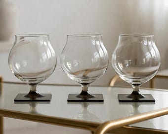 Rosenthal Linear Smoke Berlin Cognac Glasses 3PCS Vintage Lead Crystal George Butler Jensen Square Base Mid-Century Barware Luxury