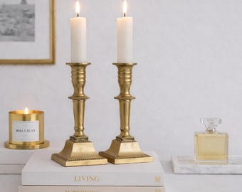 Vintage Brass Candlesticks, Set of 2, 1960s Style, Heavy Brass, Mid-Century Modern, Luxury Decor, 15 cm, Elegant Table Decoration, Wedding Interior