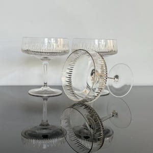3 PCS Set / Champagner Coupe Glas/ Champagner Glas Art Déco Stil handgeschliffen Riffle Design / Bleikristall / 60s Champagnerglas geriffelt