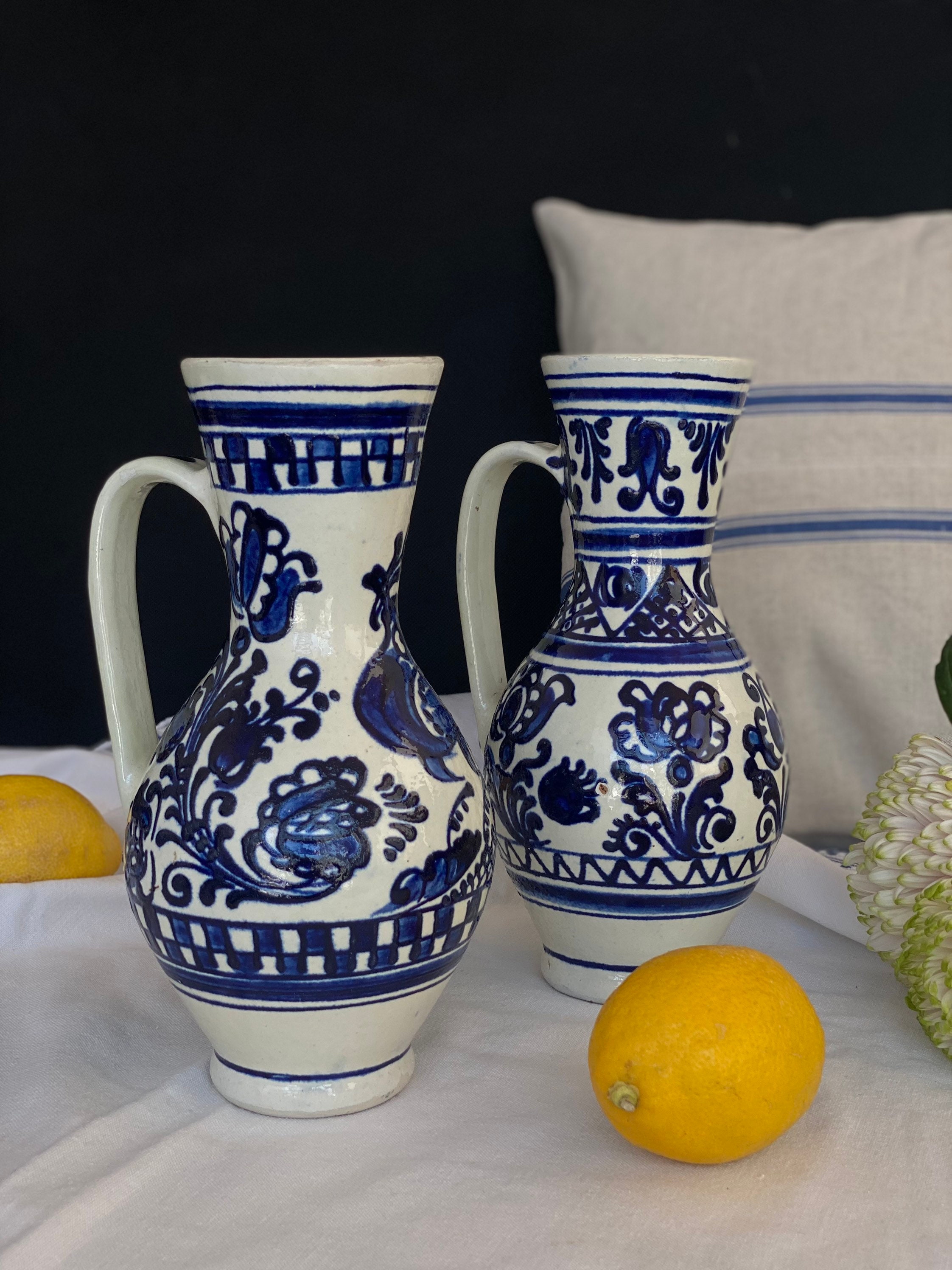 set, 2 pieces, 30 cm, korond clay jug, Transylvania, handmade, vintage, folk art