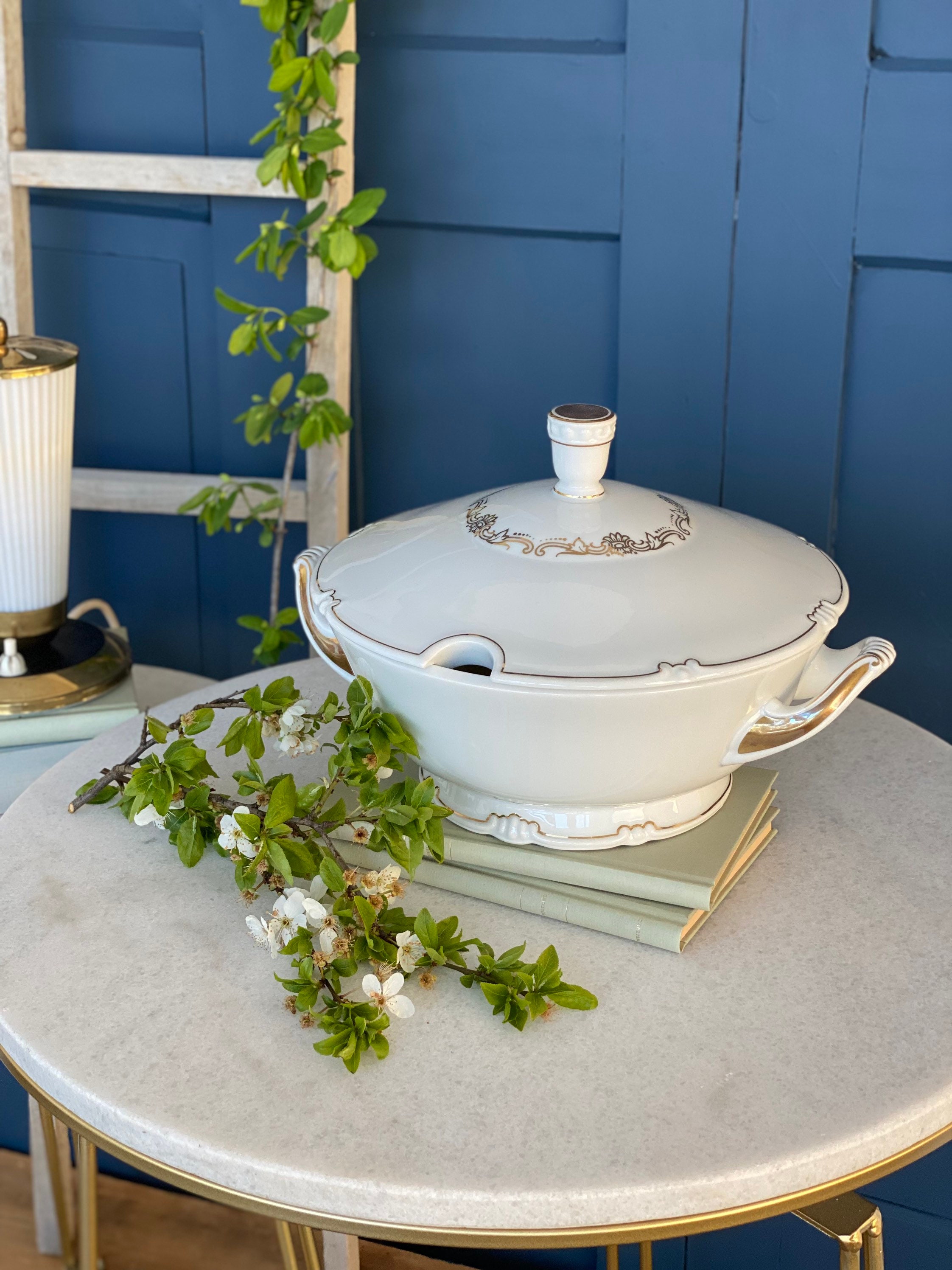 Zuppiera In Ceramica Bianca Shabby Chic - Collezione Moss Rose, 23.5x23.5 Cm - Per Tavola Elegante - Foto 12