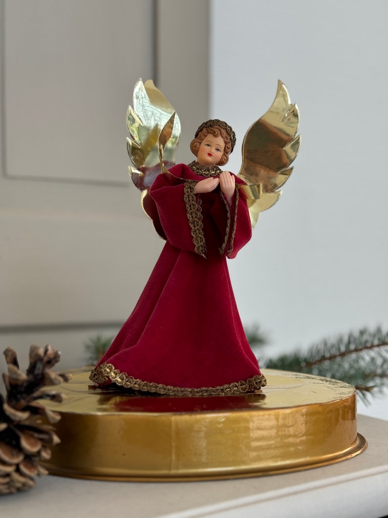 19 X 14 Cm / Christmas Angel / Head & Hands Made of Plastic / Tinsel