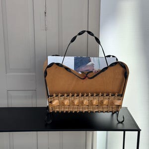 Wooden rattan newspaper holder Mid Century Style / Newspaper stand / Vintage magazine holder / Magazine holder / 1960s/70s / Retro