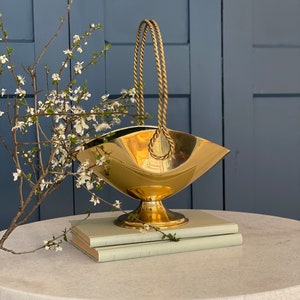 Rarity Brass basket cord handle / glass bowl deep dark green / 60s gorgeous vintage decoration / Hollywood Regency Style image 4