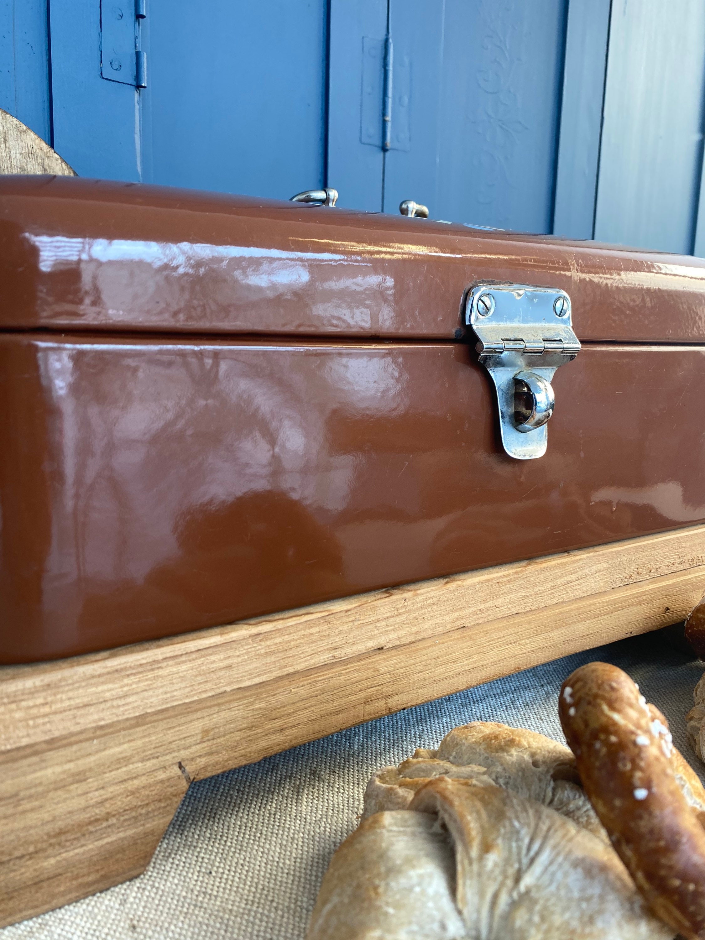 希少 1940年琺瑯ブレッドボックス/ブレッドボックス/蓋に琺瑯