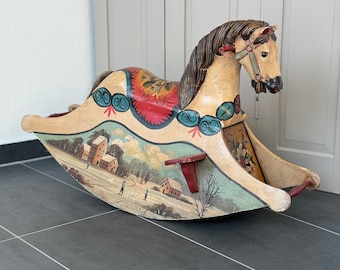 Antique Rocking Horse / 1930s / Handmade & Hand Painted / Vintage Wooden Horse / Nostalgic Wooden Rocking Horse / Retro Toys