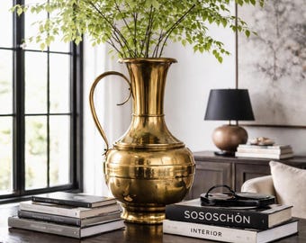 XXL Floor Vase Brass Color 60s Mid Century Modern Large Vintage Vase Metal Gold Patina Organic Modern Interior Statement Vase 50 cm