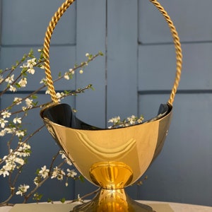 Rarity Brass basket cord handle / glass bowl deep dark green / 60s gorgeous vintage decoration / Hollywood Regency Style image 6