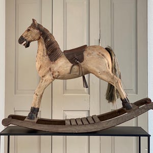 Old rocking horse / circa 1980s / handmade & hand-painted / vintage wooden horse / nostalgic wooden rocking horse toys