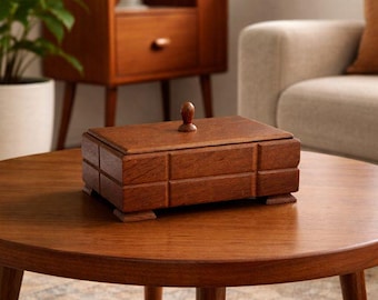 Vintage Mid Century Wooden Box 1950s-60s Simple Wooden Casket Industrial Retro Jewelry Storage Real Wood Trinket Box Wood Retro
