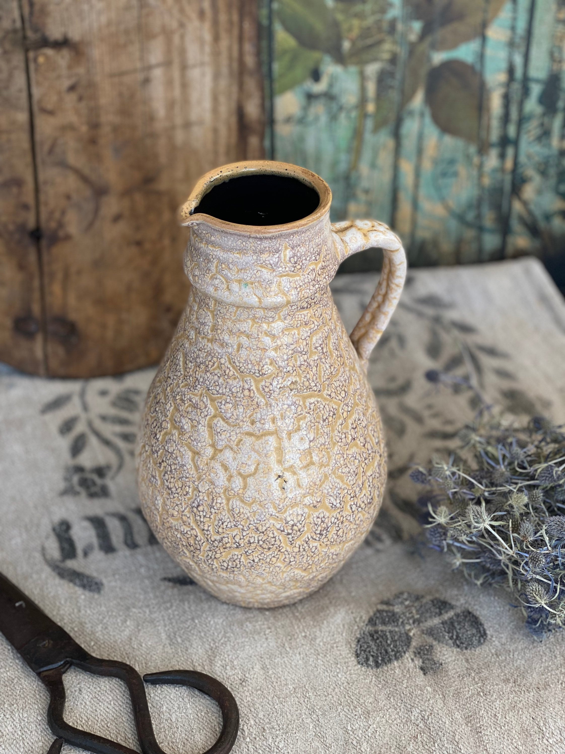 27,5 Cm , Vintage Clay Jug, Bavaria, Handmade, Unusual Glaze - Etsy