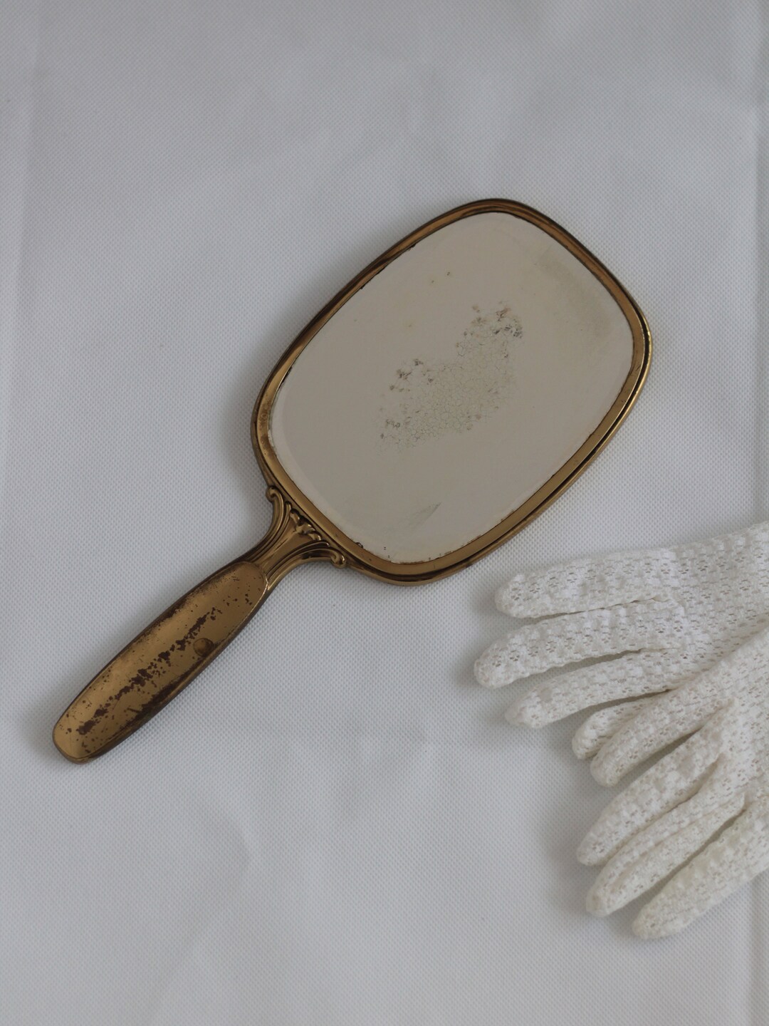 Vintage Hand Mirror Gold / Makeup Mirror / Pocket Mirror With Handle