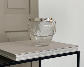 EK033 / Crackle Glass Vintage Ice Bucket / Ice Cube Container / Ice Bucket / 60s Bar Accessories / BarCart Decoration / Bar Cart Decoration / Home Bar