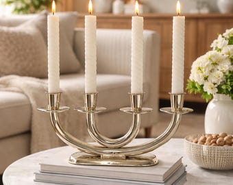 Mid Century Chrome Candle Holder 4 Arm Vintage – Space Age Candelabra – Verchromter Kerzenständer Patina – Retro 70er Modernist Decor