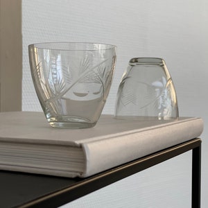 6 Stück Set / handgeschliffene 60s Gläser / mit Pflanzen Motiv / Wasser Gläser / Vintage Glas / Vintage Bar Wagen / Mid Century