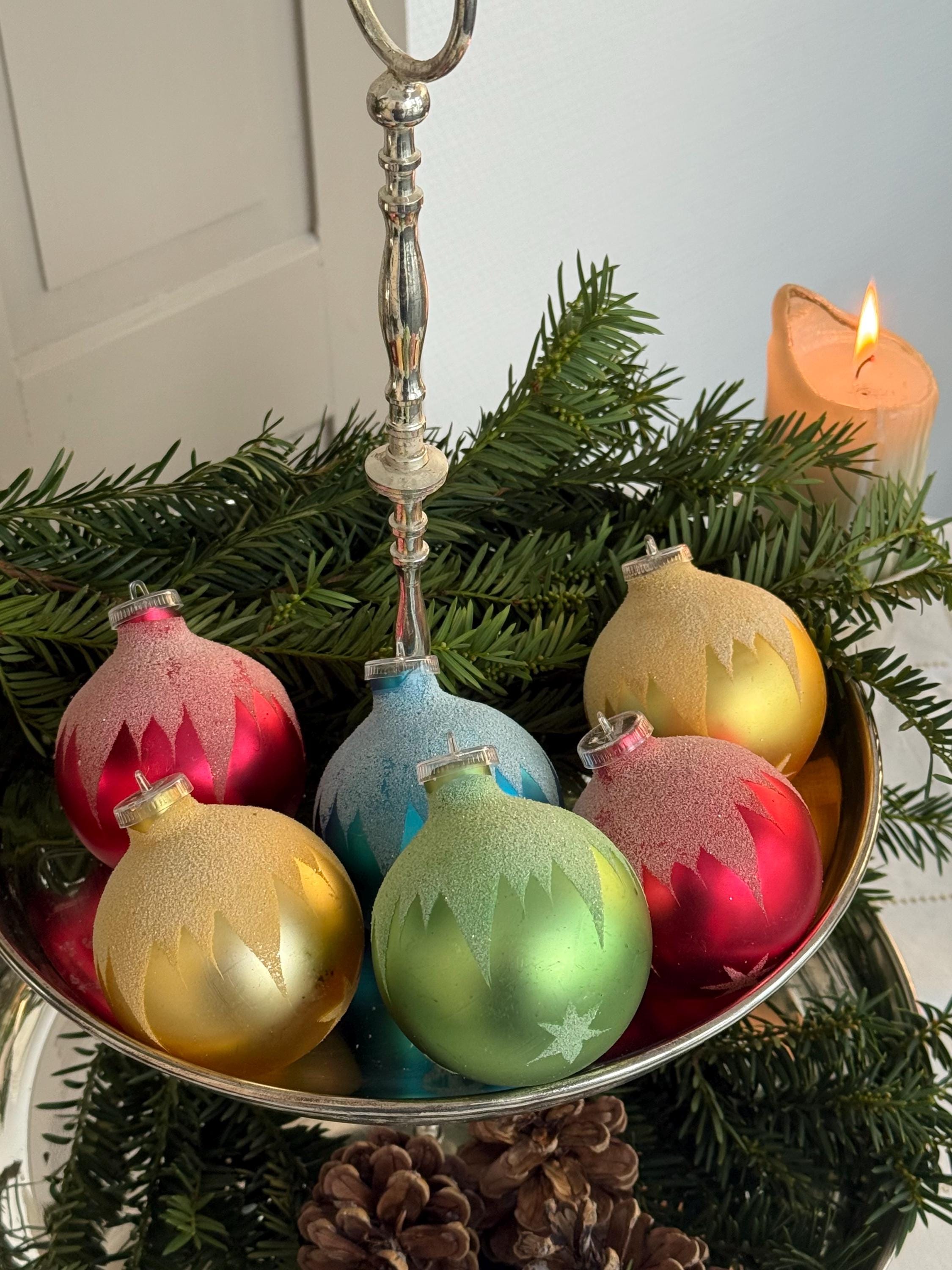 古い手吹きクリスマスツリーボール6個セット、ノスタルジックな