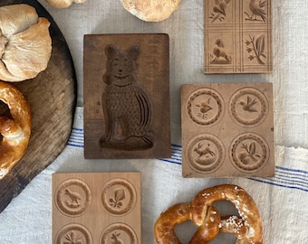 SET di 4 pezzi / vecchio / stampo per biscotti antico / stampo per burro / legno / fotografia di cibo / cucine nostalgiche / stampi in legno da cucina vecchi / stampo per burro vintage