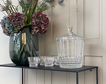 5 PCS true Vintage Punch Bowl Glass Set / 4680 Grams Solid Glass / Punch Glass & 4 Tumblers / Diamond Decor / Lead Crystal / Cut / Bar