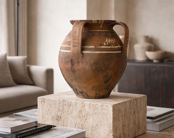 Antique Transylvanian pottery vessel, rustic luxury earthenware, wabi sabi statement vase, European farmhouse decor for modern interiors
