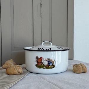 Vintage 1990s Retro Enamel Bread Bin Round / Bread Box / White Blue / Münder Enamel Bread Pot / Enamel Ware Made in Germany / Country House