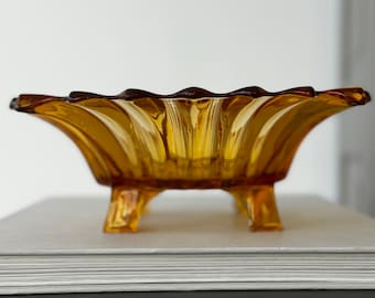 Miska Brockwitz w stylu art déco z lat 30. XX wieku / Kolor bursztynowy / Seria 81000 Pryzmaty / Wyprodukowano w Niemczech I Miska na kompot Brockwitz