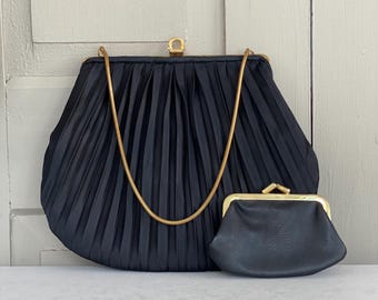 19cm x 19cm / Vintage striped Handbag / Clutch purse / Evening bag black / satin