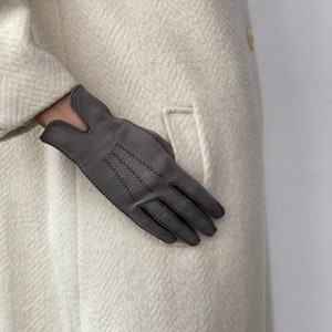 Vintage Leather gloves / Retro gloves leather / Vintage Accessories Women grey
