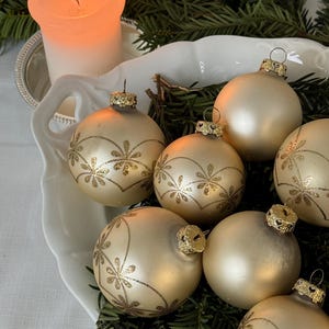 Set of 9 PCS vintage Christmas tree balls golden Christmas decorations Christmas decorations champagne mouth-blown Christmas balls hand-decorated