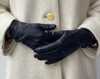 新品ヴィンテージ Madova Firenze ブラックレザーグローブ。シルク裏地