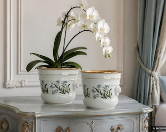 Royal Tettau Porcelain Planter 1983 Myosotis Palustris Forget-me-not – Carl von Linné – Vintage German Planter Chateau Cottage Farm