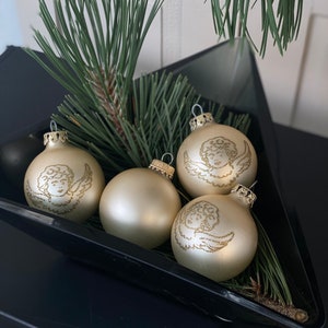Set 4 PCS / 6 cm / Vintage Christmas Bulbs / traditionally Made in Germany / round / angel / champagne / old christmas tree decorations