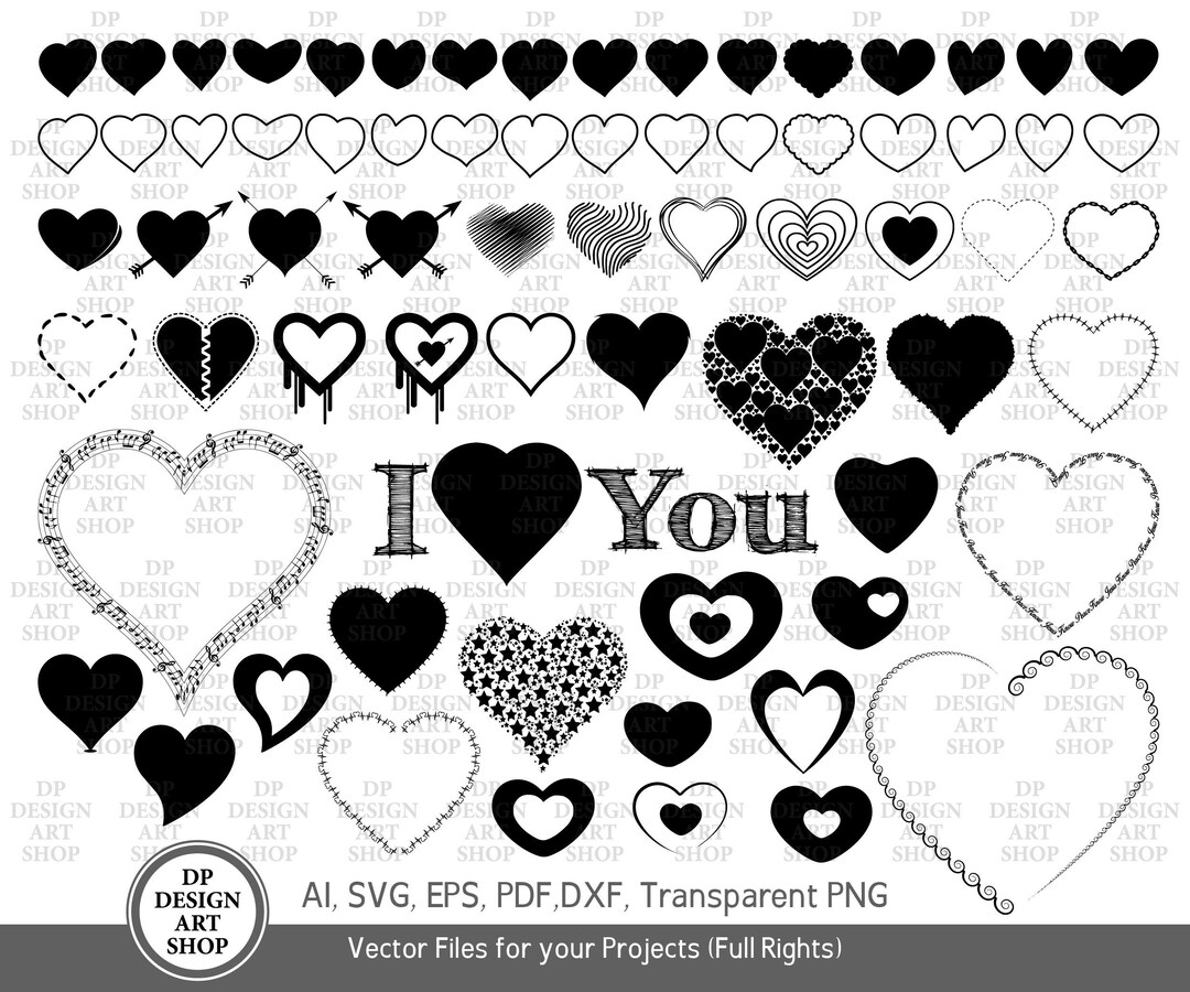 70 Heart Bundle Silhouette Clipart Svg Ai Pdf Dxf Eps Transparent Png ...