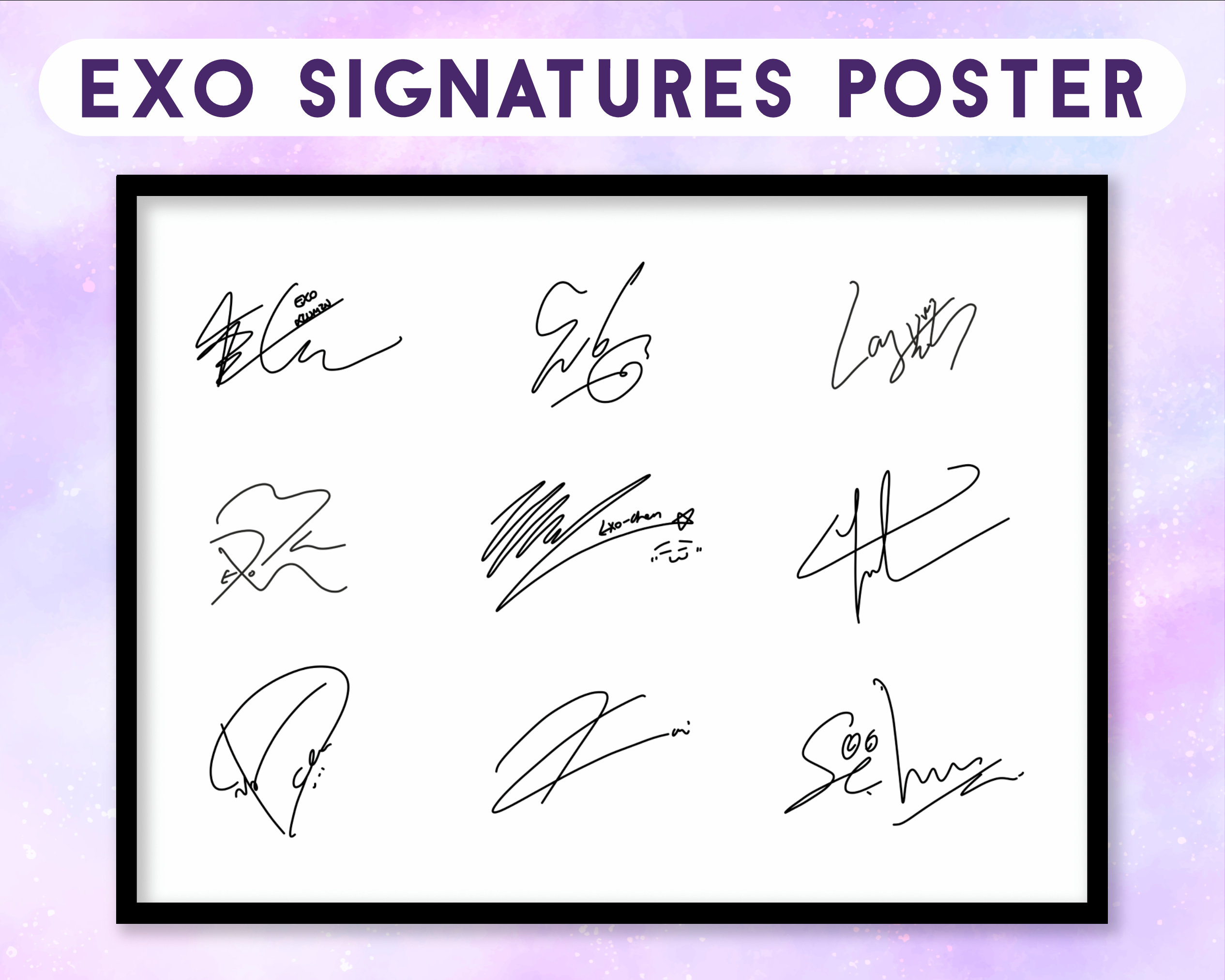 EXO Merch Kpop Merch EXO Poster Members Signatures Kpop - Etsy