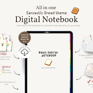 Junk Journaling Notebook Samsung, All in One Samsung Notes Hyperlinked Digital Notebook, Kawaii Digital Notebook with stickers, Ipad Android