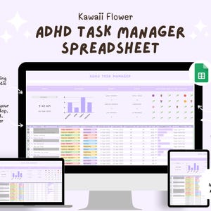ADHD Kawaii Task Manager, Cute Google Sheets Planner, Get Things Done, To Do List, ADHD Brain Productivity, Daily Checklist, Goal Tracker
