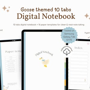 Cyfrowy notatnik z motywem gęsi Samsung Galaxy Tab, 10 hiperłączy, przyjazny dla Androida, 16 stron szablonów, dla studentów, łatwe notatki z wykładów