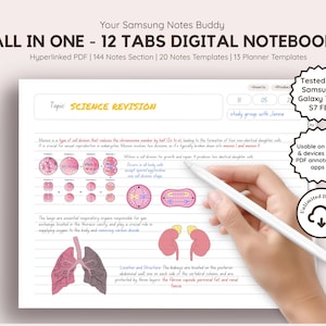 Landscape Pink Digital Notebook Samsung Hyperlinked PDF All in One Student Notepad Lecture Notes Planner Journal Inserts Template Horizontal